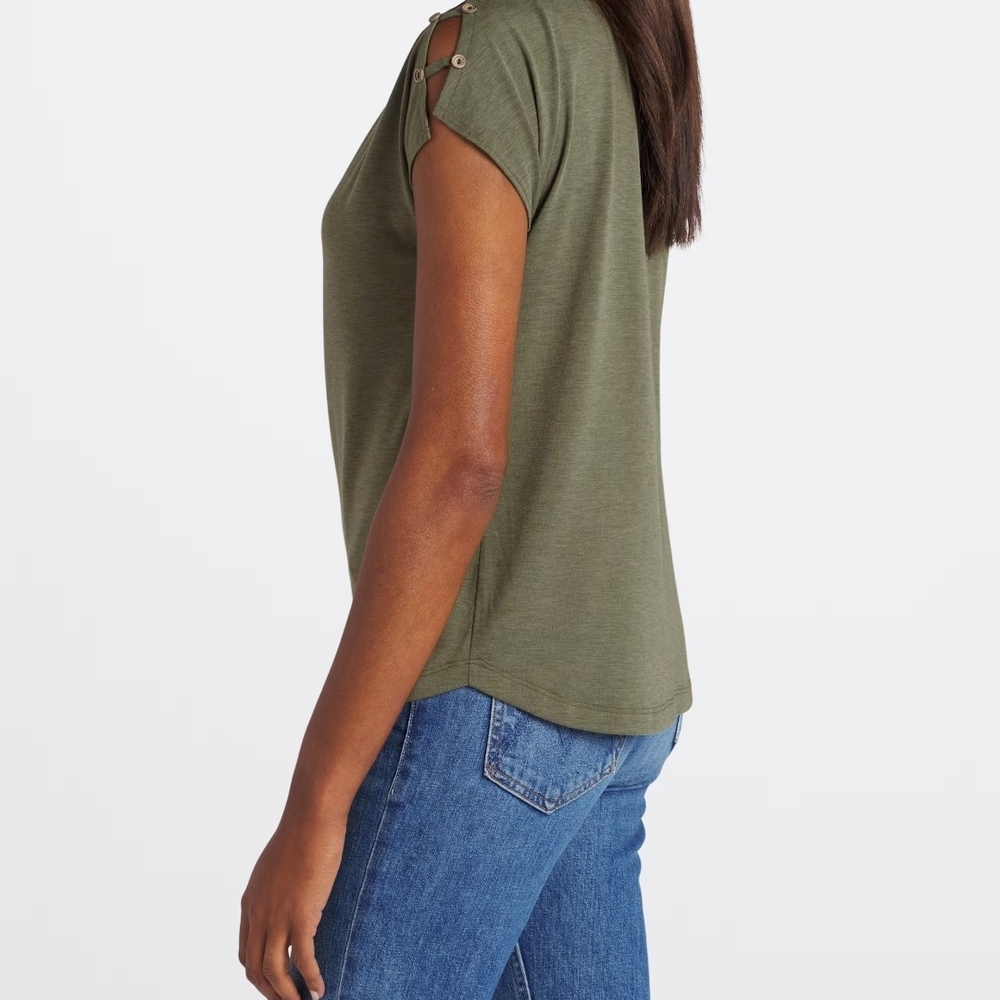 Pink Clover Army Green Short Sleeve Top